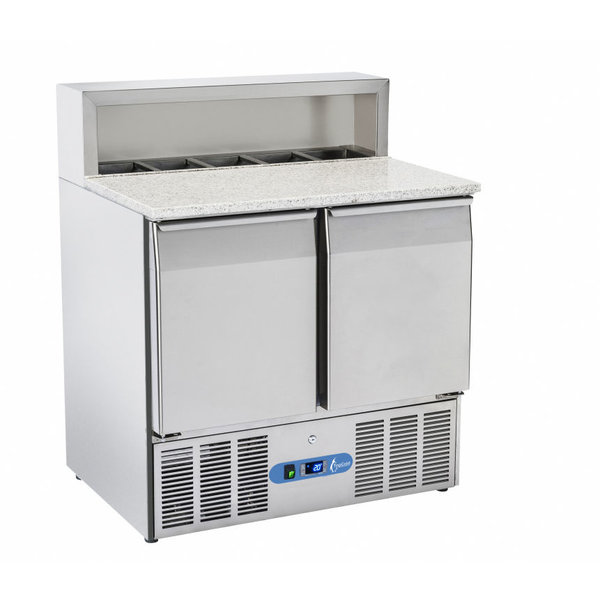 TopCold Saladette met 2 deuren en 5x GN1/6 | +2°/+10°C | 900x705xH890mm.