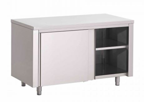 Werktafel met schuifdeuren RVS | 160x60xH85 cm.