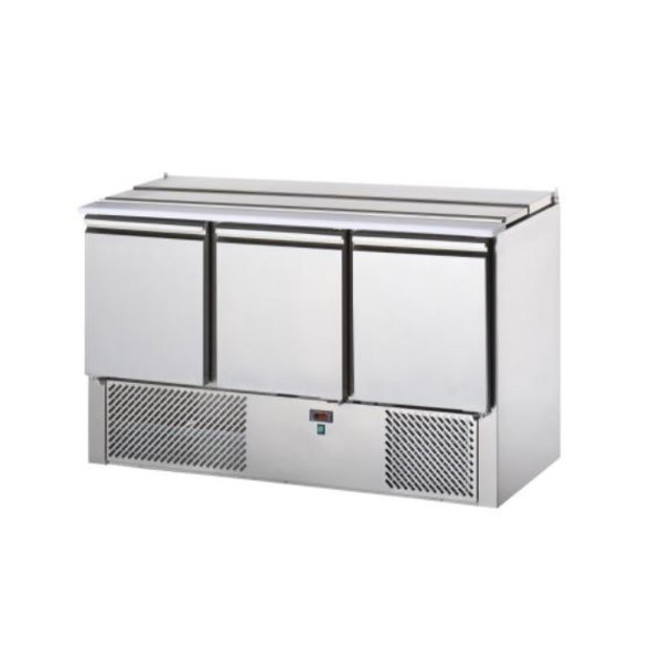 Tefcold Saladette met 3 deuren GN1/1 | +2°/+10°C | 1380x700xH880mm.