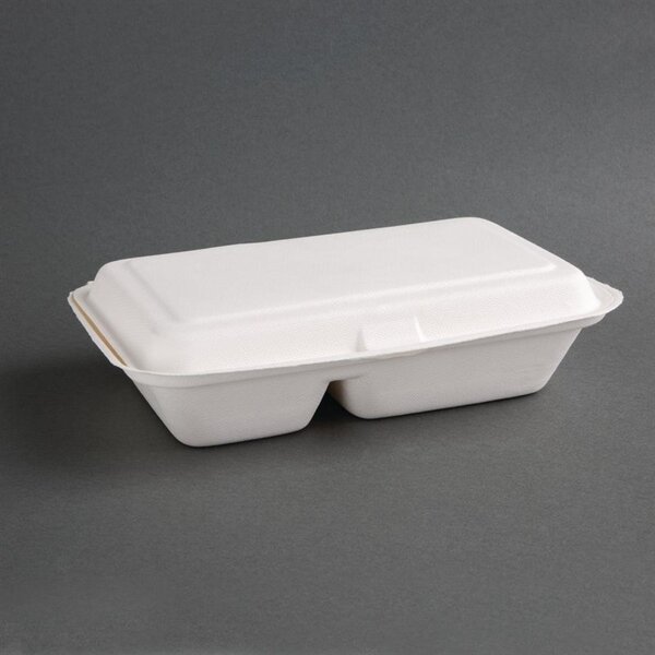 Fiesta Green Composteerbare bagasse voedseldozen 2 compartimenten (200 stuks)