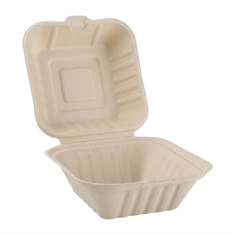 Fiesta Green Composteerbare bagasse hamburgerdoosjes 152mm (500 stuks), foto 4 van 4