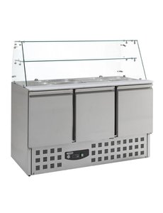 Combisteel Saladette met 3 deuren en glasvitrine | 370 liter | 1365x700xH850/1310mm.