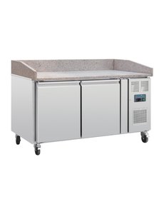 Polar Pizza koelwerkbank met 2 deuren en marmeren blad 428 Liter | +2°C tot +8°C | 151x80xH100cm.