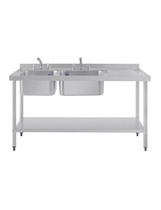 Vogue Spoeltafel RVS dubbele spoelbak afdruiprek rechts 150x60cm
