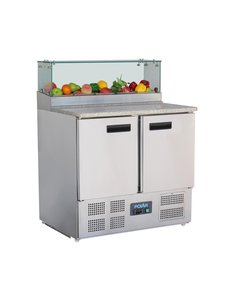 Polar Pizza Koelwerkbank met 2 deuren en opzetkoelvitrine 256L | 90,3x70xH118cm