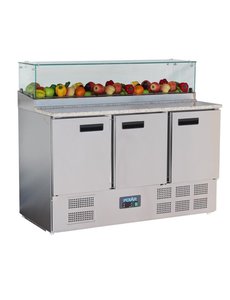 Polar Pizza koelwerkbank met 3 deuren en opzetvitrine 436L | 137x70x(H)118cm