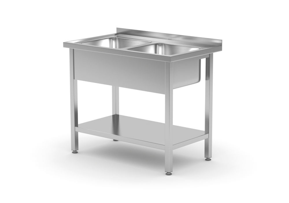 Hendi Dubbele spoeltafel met schap - voor zelfmontage