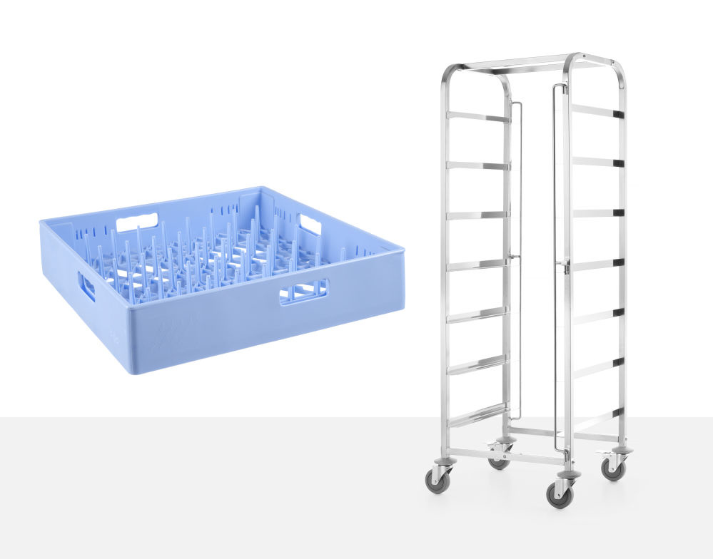 Hendi Afwaskorven trolley regaalwagen met 7 vaatwaskorven van 50x50 cm/, foto 2 van 4