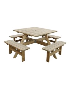 Rowlinson Picknicktafel vierkant hout voor 8 personen | Totaal 198 x 198 cm.