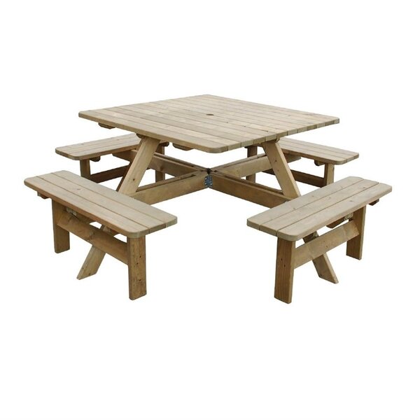 Rowlinson Rowlinson Picknicktafel vierkant hout voor 8 personen | Totaal 198 x 198 cm.