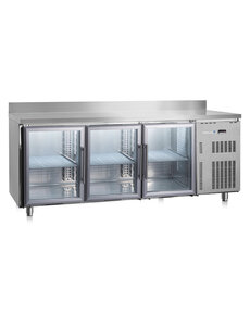 Gastro-Inox Marecos Softline RVS gekoelde werkbank 600mm diep met 3 glasdeuren en achteropstand