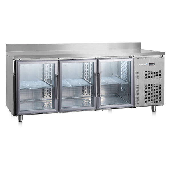 Marecos Marecos Softline RVS gekoelde werkbank 600mm diep met 3 glasdeuren en achteropstand