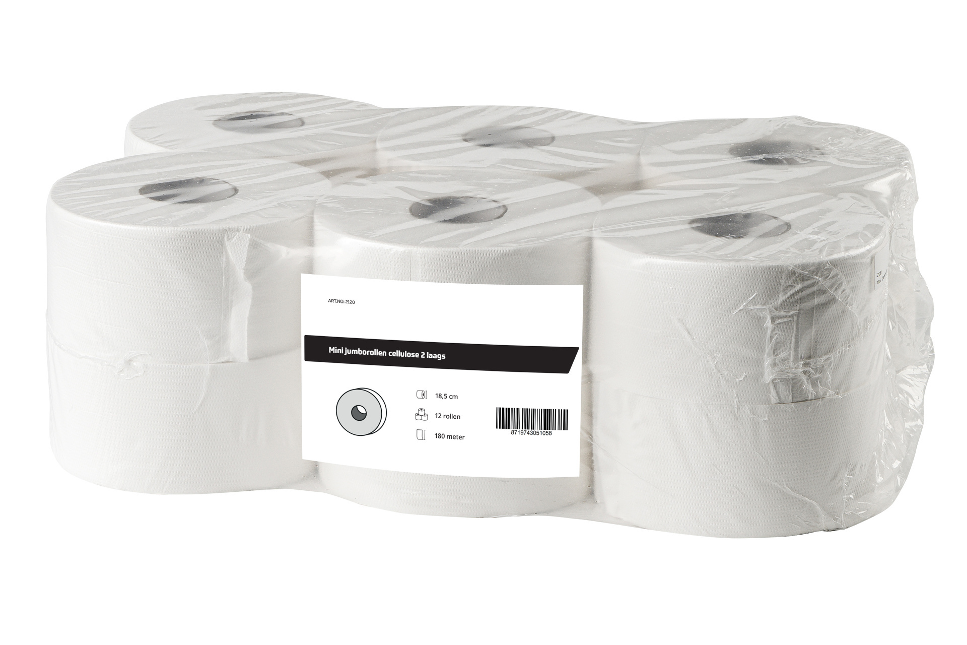 All Care Mini jumborollen cellulose 2laags | 12 rollen van 180 meter