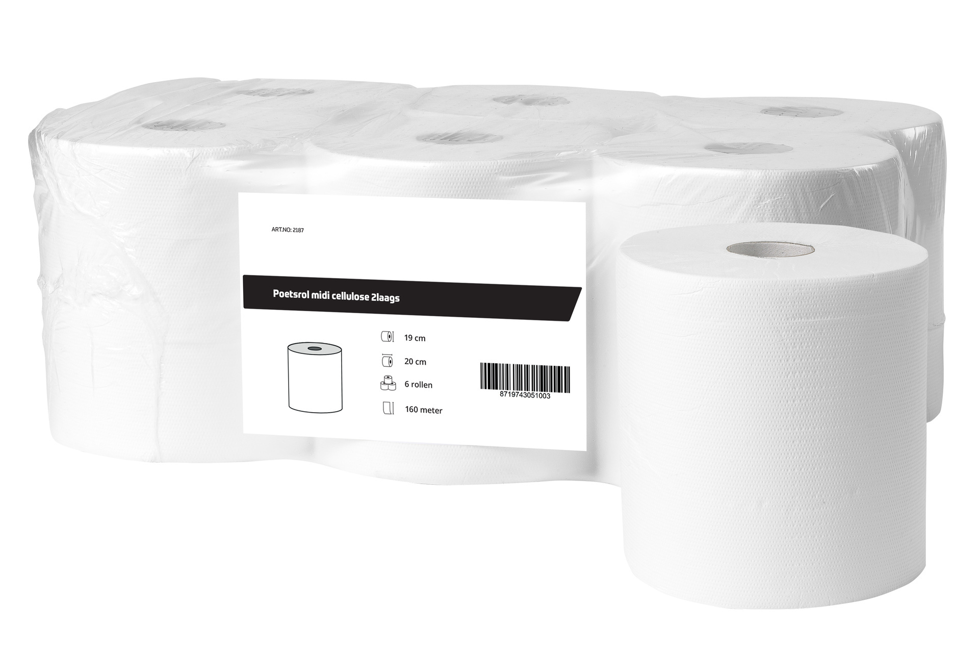All Care Poetsrol midi cellulose 1laags | 6 rollen van 300 meter