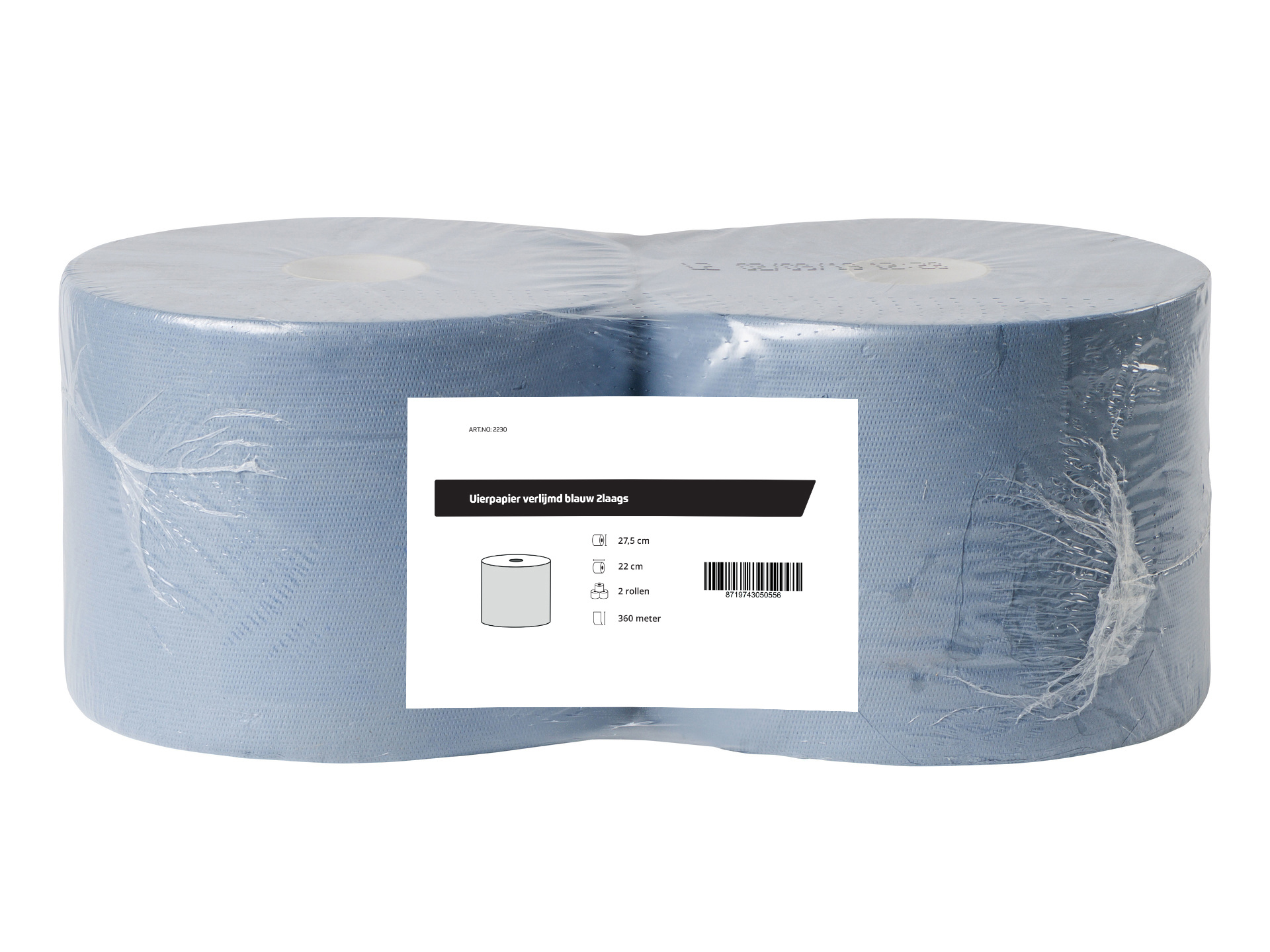 All Care Industrierol verlijmd blauw 2laags | 2 rollen van 360 meter