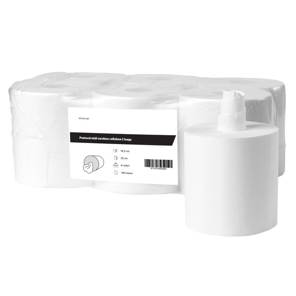 All Care  Poetsrol midi coreless cellulose 2laags | 6 rollen van 160 meter