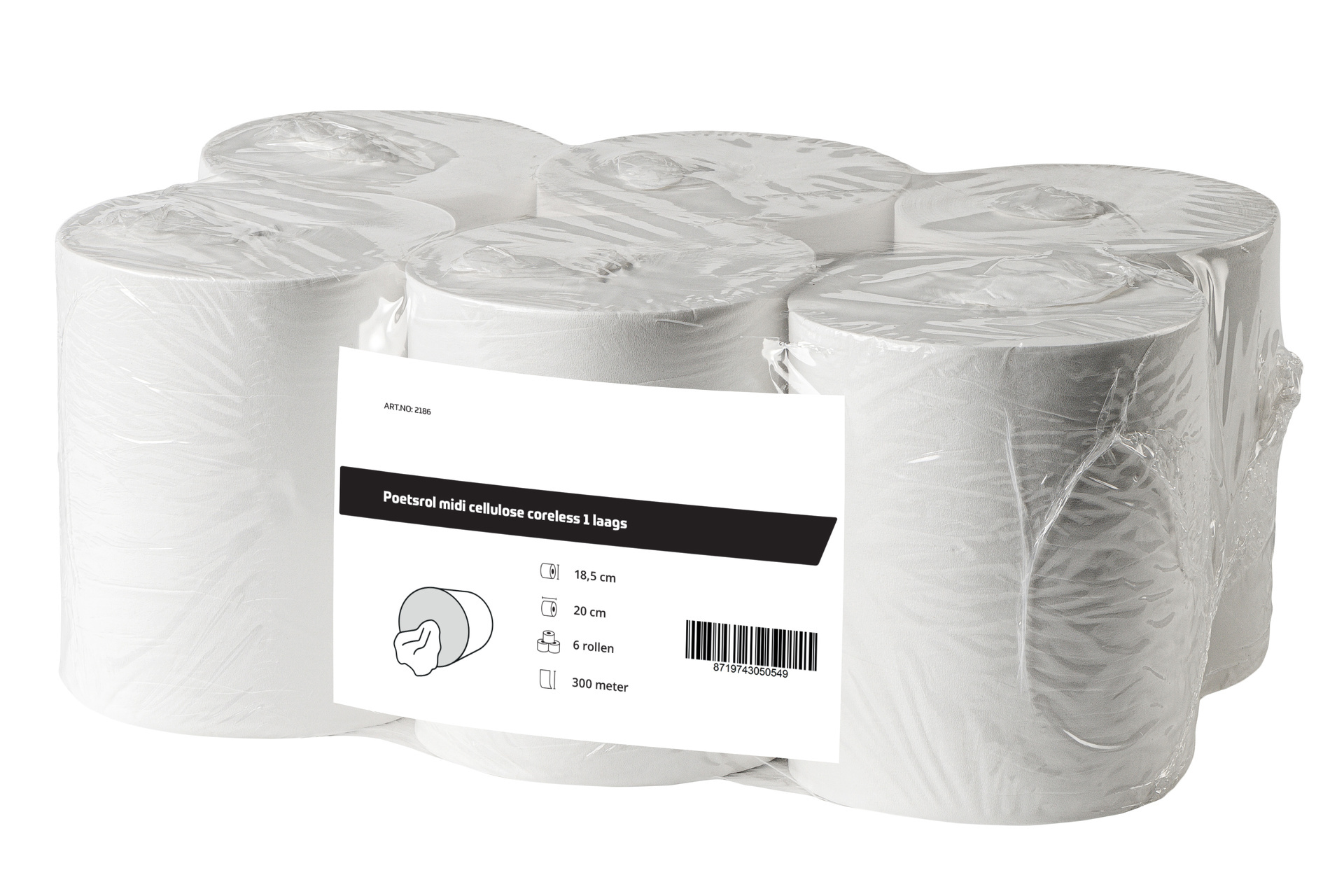 All Care Poetsrol midi cellulose coreless 1laags | 6 rollen van 300 meter