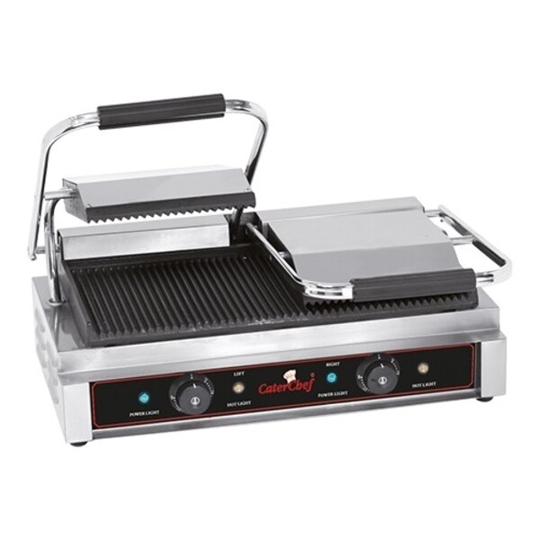 CaterChef Caterchef Contactgrill dubbel geribd 2 bakplaten samen 48,5 x 23,5 cm. | 3600Watt