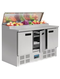 Polar Saladette met 3 deuren 8x GN1/4| +2°C tot +8°C | 101Hx137x70cm.