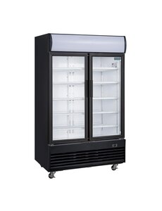 Polar Displaykoeling met klapdeuren en lichtbak 950 liter zwart | +2°C tot +6°C | 120x73xH204 cm.