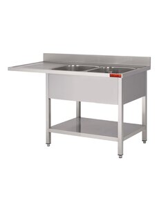 Gastro-M Gastro-M Spoeltafel met onderstel en onderblad mm 1600x 700x850 Met uitsparing voor VW, 2 dienbladen rechts 400x500x250, verlegen links T4,