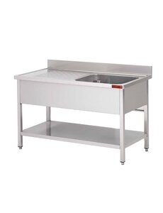 Gastro-M Gastro-M Spoeltafel met onderstel en onderblad mm 1200x 700x850 1 bak rechts 500x500x300, dienblad links INOX AISI 430