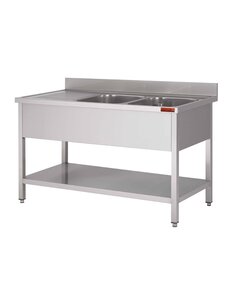 Gastro-M Gastro-M Spoeltafel met onderstel en onderblad mm 1600x 700x850 2 bakken rechts 400x500x250, verlegen links INOX AISI 430 ,