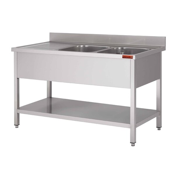 Gastro-M Gastro-M Spoeltafel met onderstel en onderblad mm 1600x 700x850 2 bakken rechts 400x500x250, verlegen links INOX AISI 430 ,