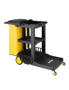 Jantex Schoonmaakwagen zwart multifunctionele trolley | 1300x490xH990 mm.