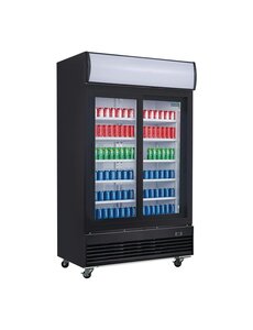 Polar Displaykoeling met schuifdeuren en lichtbak 950 liter zwart |  +2°C tot +6°C | 120x73xH204 cm.