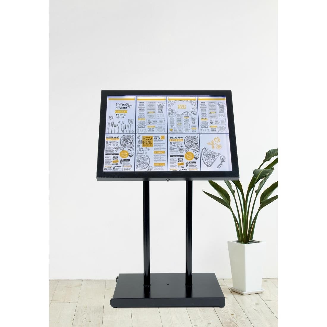 Securit Securit Teak zwart gecoat LED's informatie 8x A4 display met mast en voet