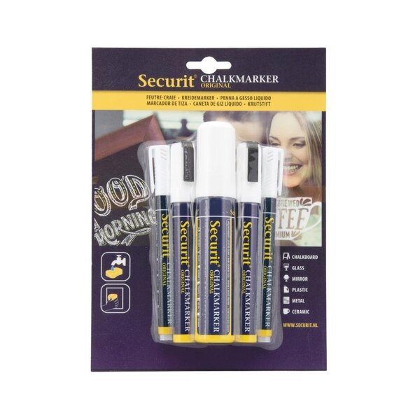 Securit Securit 5 Original Chalk Marker een ronde, geciseleerde stift met blokpunt in wit