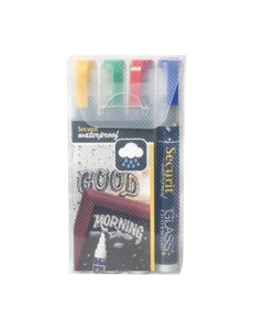 Securit Securit Waterproof krijtstift (Glas+Krijtbord) in rood, groen, geel, blauw met 2-6mm punt (doos 4)