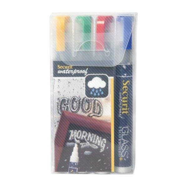 Securit Securit Waterproof krijtstift (Glas+Krijtbord) in rood, groen, geel, blauw met 2-6mm punt (doos 4)