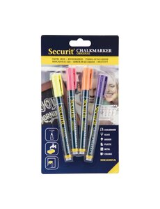 Securit Securit Liquid chalkmarker tropical met 1-2mm Penpunt in geel, roze, oranje, violet (box 4)