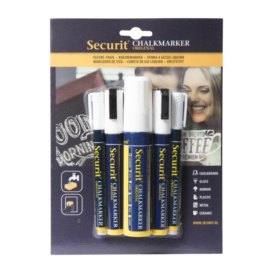 Securit Securit 5 Original Chalk Marker een ronde, geciseleerde stift met blokpunt in wit, foto 3 van 4