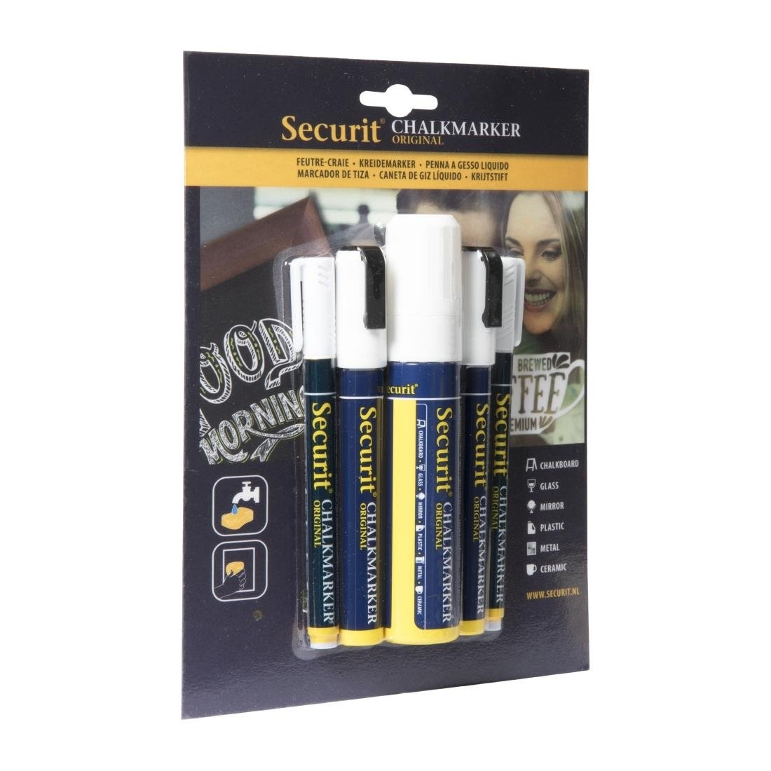 Securit Securit 5 Original Chalk Marker een ronde, geciseleerde stift met blokpunt in wit, foto 4 van 4