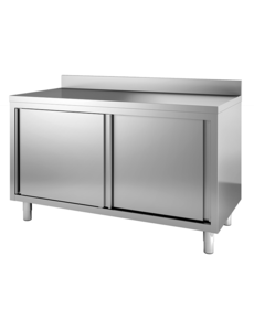 Gastro-Inox Werkbank met schuifdeuren en achteropstand RVS | 1100x700xH880mm