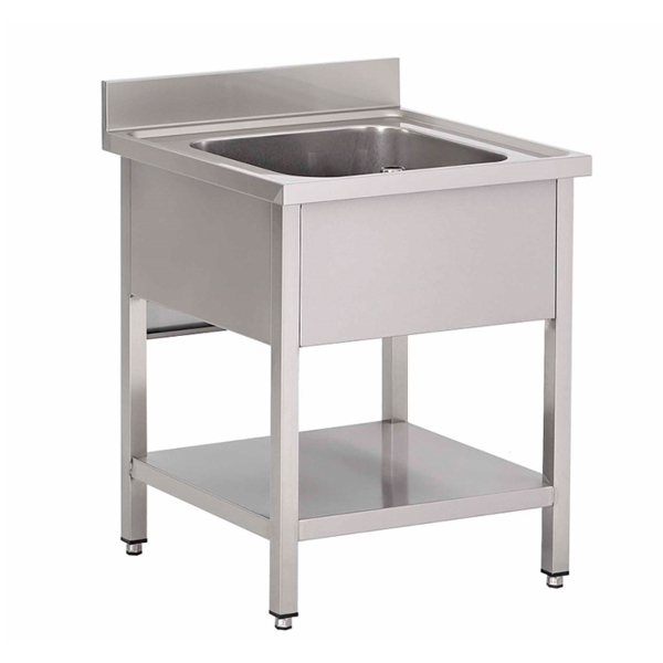 Gastro-Inox Spoeltafel met onderblad en opstand RVS | 700x700xH880 mm.