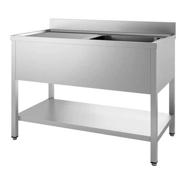 Gastro-Inox Spoelwerktafel met spoelbak rechts en onderblad | 100x70xH88 cm.