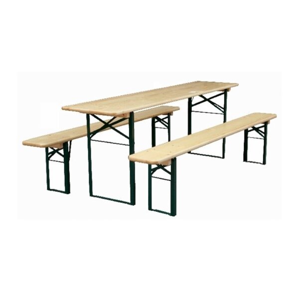 Biertafel met 2 bierbanken met groen onderstel  SET | Lengte 220 cm.