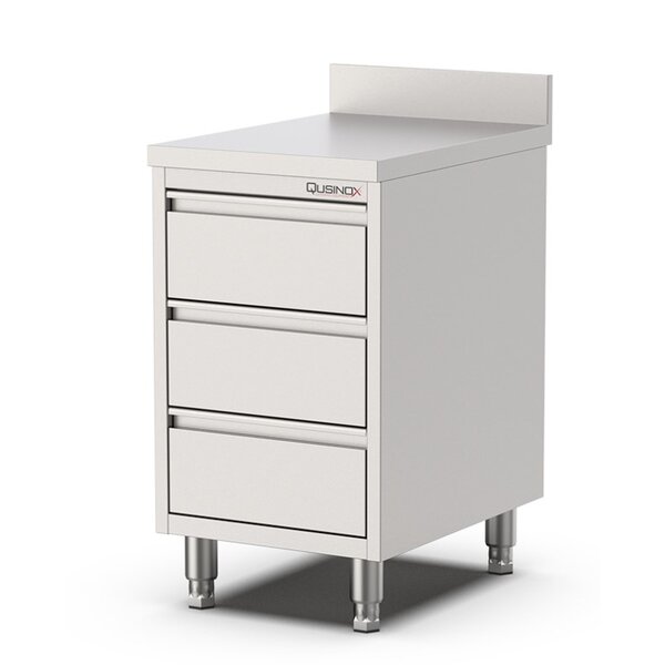 Qusinox Werkbank met 3 laden en opstaande rand | 6 afmetingen