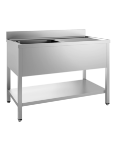 Gastro-Inox Spoelwerktafel met spoelbak links en onderblad RVS | 600 mm. diep