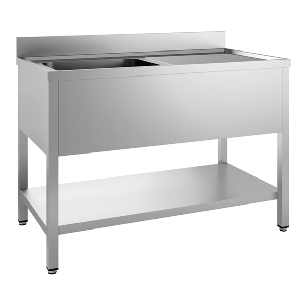 Gastro-Inox Spoelwerktafel met spoelbak links en onderblad RVS | 600 mm. diep