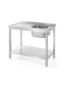 Hendi Spoeltafel met enkele spoelbak en legplank | Zelfmontage | Rechterkant | 1000x600x(H)850mm