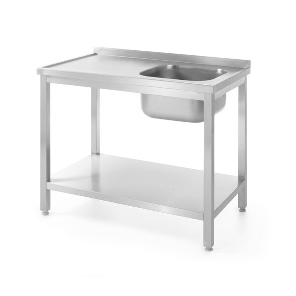 Hendi Spoeltafel met enkele spoelbak en legplank | Zelfmontage | Rechterkant | 1000x600x(H)850mm