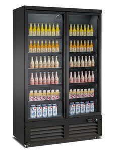 Combisteel Koelkast 2 Glasdeuren Zwart Ceb-1200r Bl | Staand model | 230V | 1250x705x2050(h)mm