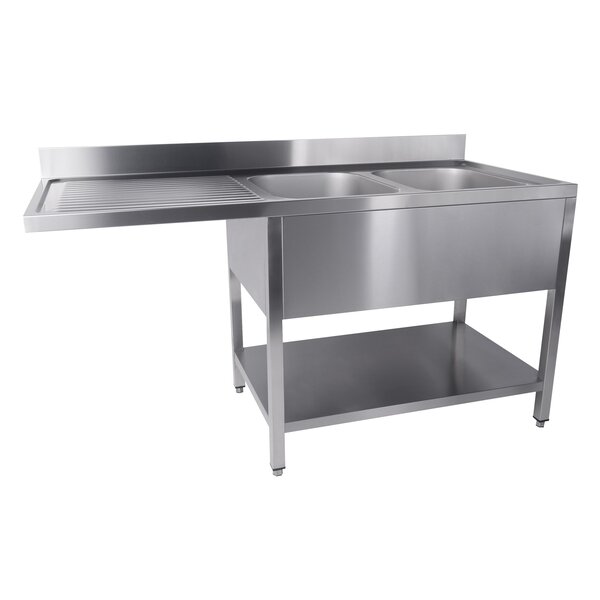 Combisteel Spoeltafel Bodem met Uitsp. Vaatwasser Demontabel 2 Rechts 1| 1600x700x850(h)mm