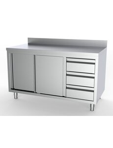 Combisteel Werktafel met twee schuifdeuren  en drie laden rechts met opzetand | 2000x700xH850mm | 7333.0278