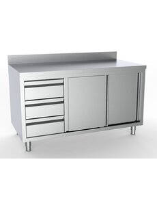 Combisteel Werktafel met schuifdeuren + laden links met rand | 2000x700x850(h)mm